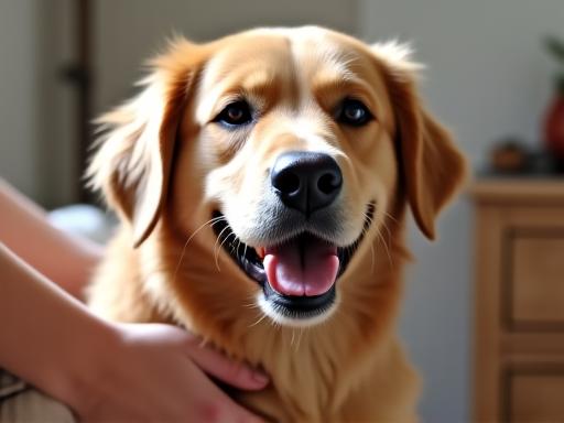 Happy adopted dog with new family