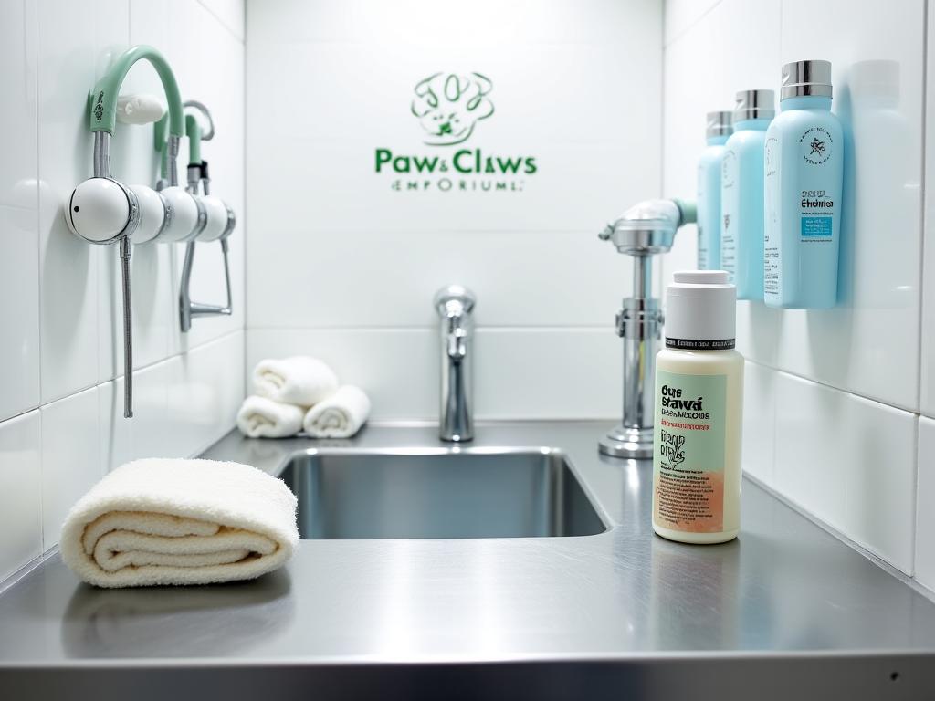 Professional dog washing station at Paws & Claws Emporium