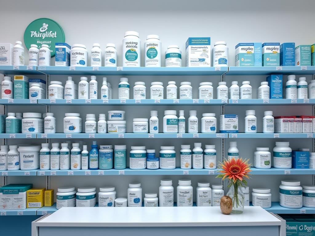 Pet pharmacy and health supplements section