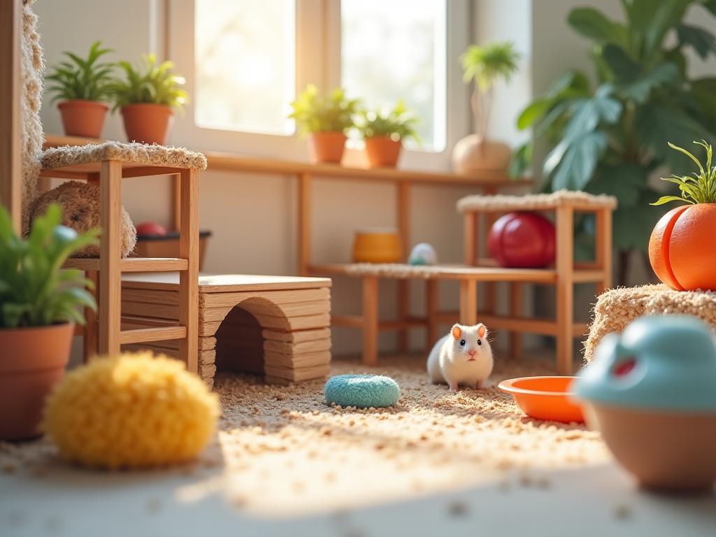 Small animal habitat setup with multiple levels